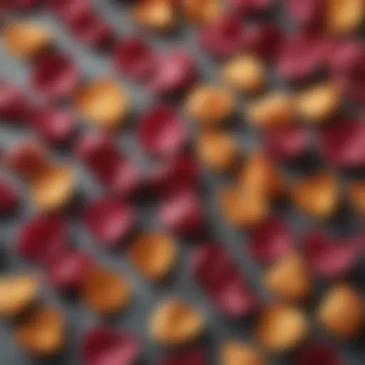 A close-up of dried rose petals used for brewing tea