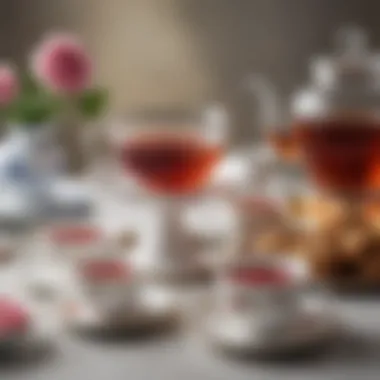 A serene tea setup with rose tea and delicate china