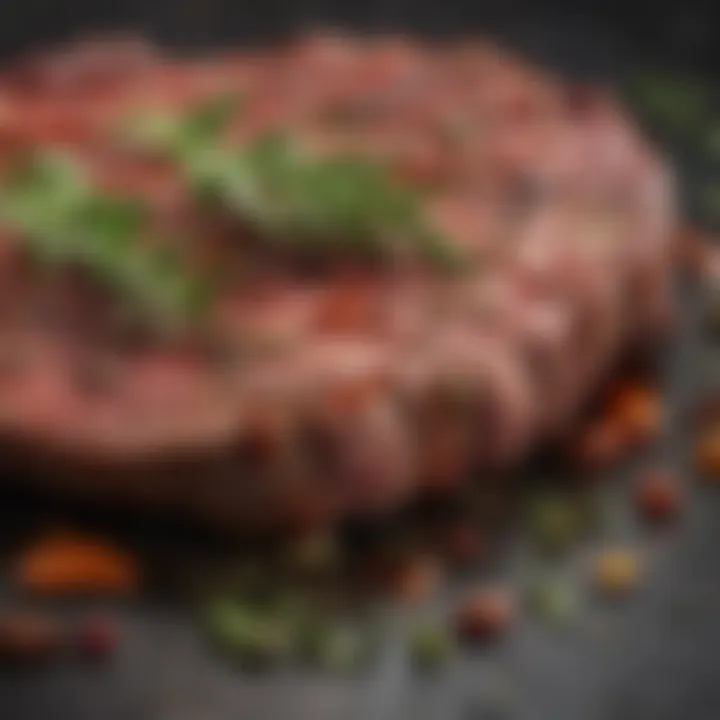 Close-up view of a vibrant marinade with fresh herbs and spices