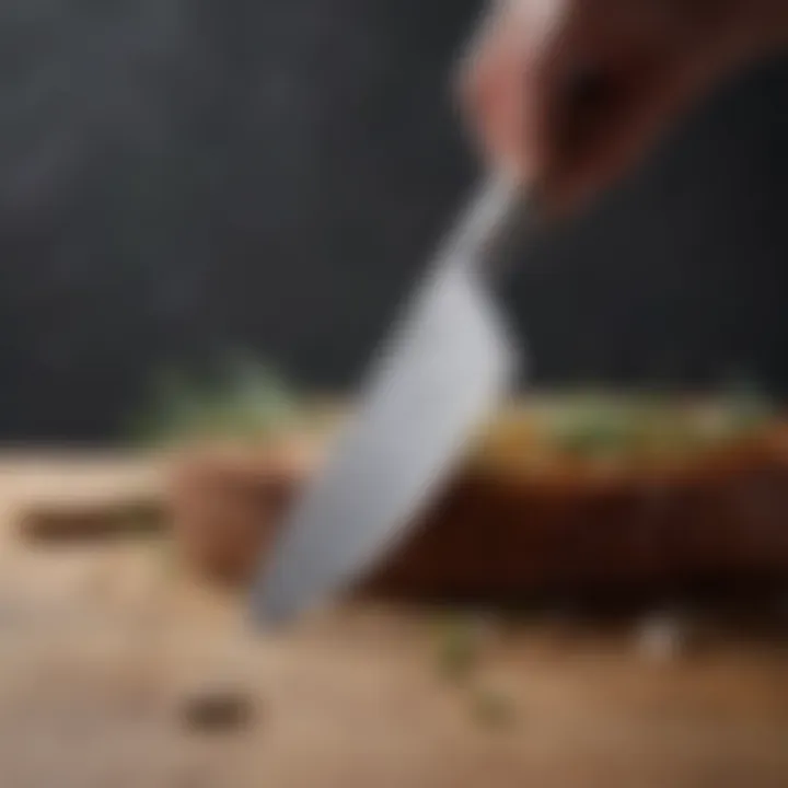 Close-up view of a stainless steel knife showcasing its craftsmanship.