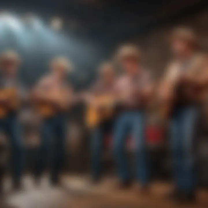 A close-up of a classic honky tonk band performing on stage