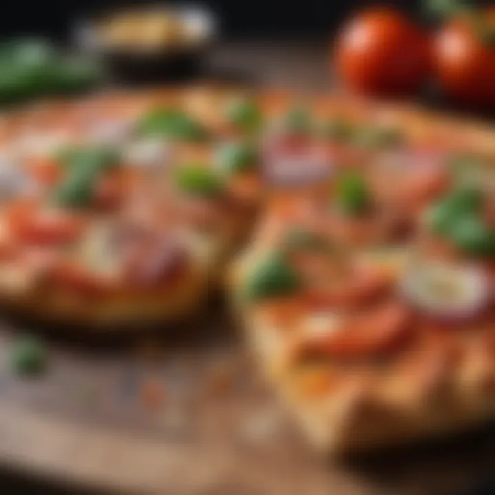 A vibrant cauliflower crust pizza topped with fresh vegetables.