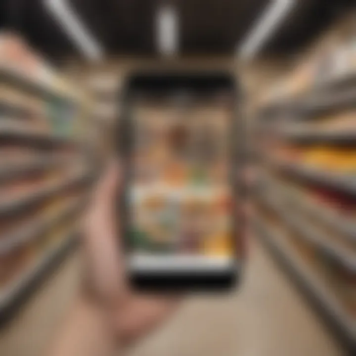 Smartphone displaying a grocery app interface with a vibrant layout