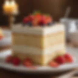 A beautifully presented tres leches cake with layers of cream