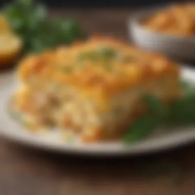 A simple yet elegant plate featuring a hash brown casserole topped with fresh herbs.