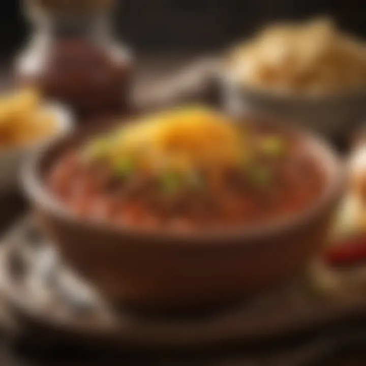 Hearty hamburger meat chili in a rustic bowl