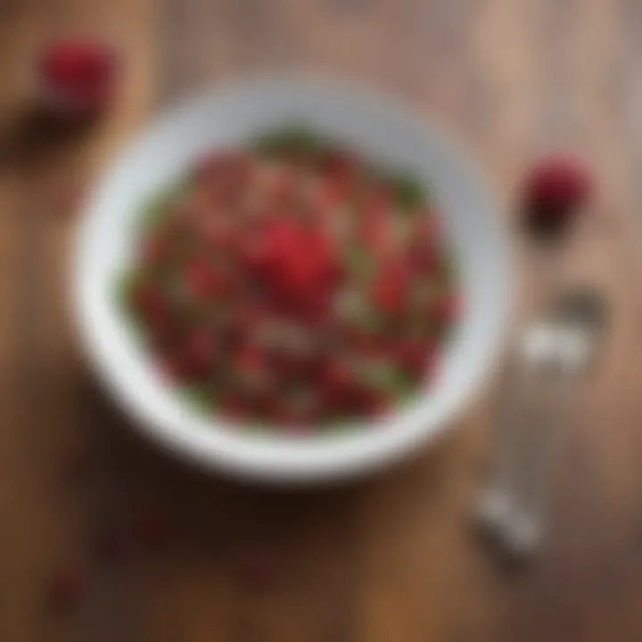 An elegant presentation of a cranberry salad on a wooden table