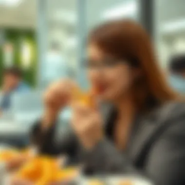 Convenient Snacking for Busy Lifestyles A busy professional enjoying a non-refrigerated snack on the go.