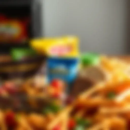 A variety of vibrant, non-refrigerated snacks displayed artfully.