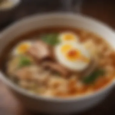 Rich and Flavorful Ramen Broth A steaming pot of soy sauce ramen broth