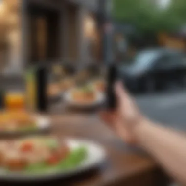 A smartphone displaying the Uber Eats app featuring a selection of gourmet meals