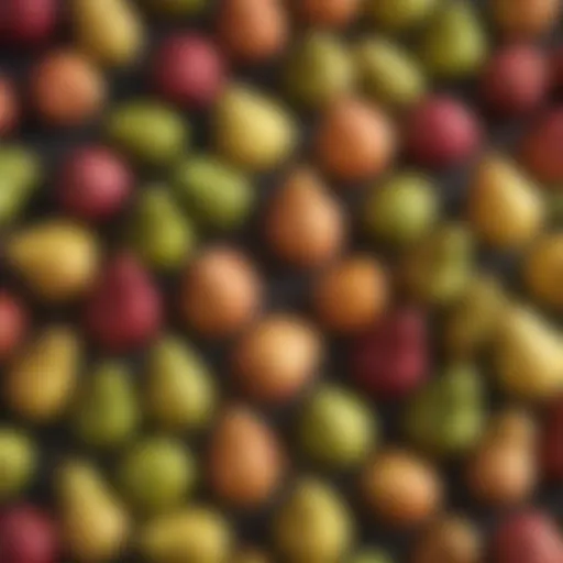 A vibrant assortment of pear varieties showcasing their unique shapes and colors.