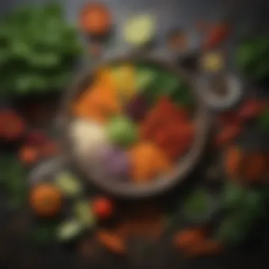 Fresh Ingredients in Vegetarian Asian Cuisine A vibrant array of fresh vegetables and herbs commonly used in Asian vegetarian recipes.