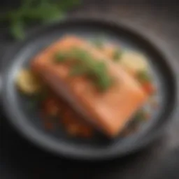 Fresh Sitka salmon fillet garnished with herbs