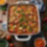 Casserole dish filled with a colorful vegetable medley