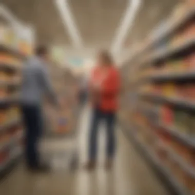 Families shopping and interacting with in-store services, illustrating community engagement.