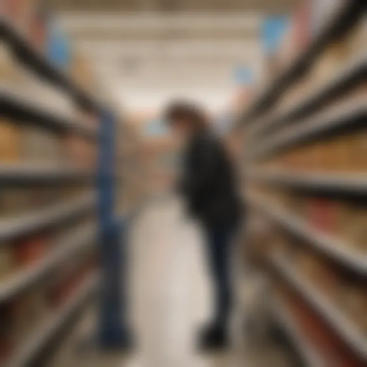 A shopper examining clearance tags in a Walmart aisle