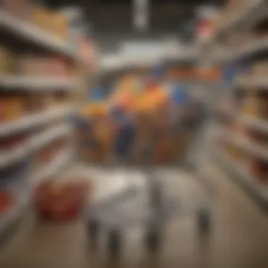 An organized shopping cart filled with discounted items from Walmart