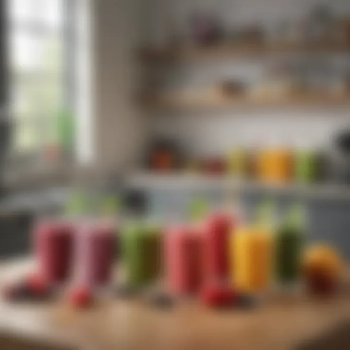 An assortment of smoothie options presented in a modern kitchen setting