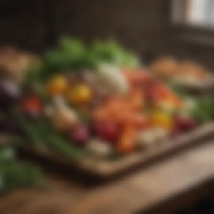 An array of seasonal whole foods vegetables on a rustic wooden table