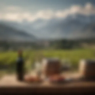 A scenic winery with mountains in the background