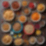 Colorful assortment of snack bowls filled with various treats