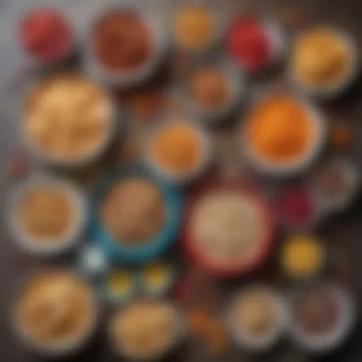 Colorful assortment of snack bowls filled with various treats
