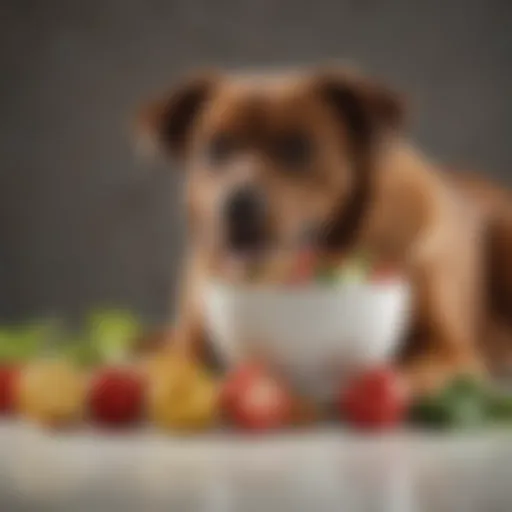 A dog eagerly enjoying a bowl of safe fruits and vegetables.