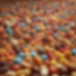 Colorful spread of sugary snacks and desserts