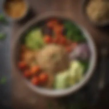 Wholesome Grain Bowl Filled with Mediterranean Goodness Bowl of Mediterranean grains with vegetables and herbs