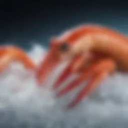 Vibrant display of frozen Argentinian red shrimp on ice