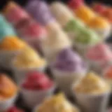 A rich assortment of frozen yogurt flavors in vibrant colors.