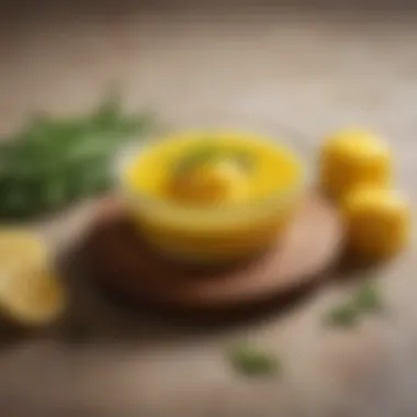 Clarified Butter: A Culinary Gem with Herb Infusion Clarified butter in an elegant glass dish with herbs