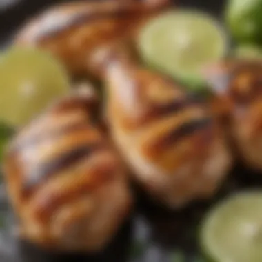 Close-up of ginger lime chicken glistening with marinade