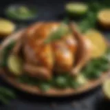 A vibrant plate of ginger lime chicken garnished with fresh herbs and citrus slices