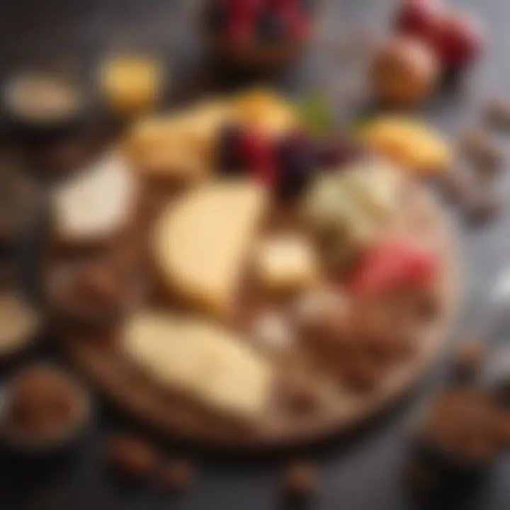 A vibrant cheese board featuring Gouda paired with fruits and nuts