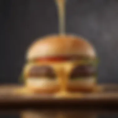 Gouda Cheese on a Burger A close-up of creamy Gouda cheese melting over a gourmet burger