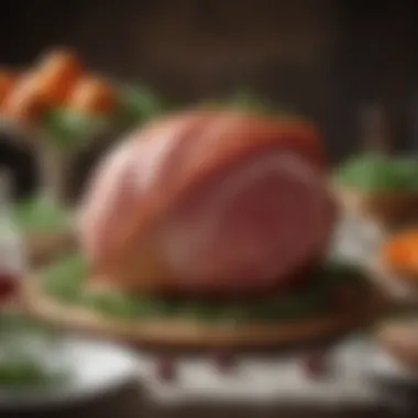 An Exquisite Gourmet Ham Presentation A gourmet ham dish garnished with fresh herbs and served elegantly.