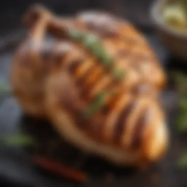 Flavorful Grilled Chicken A succulent grilled chicken breast garnished with herbs and spices.