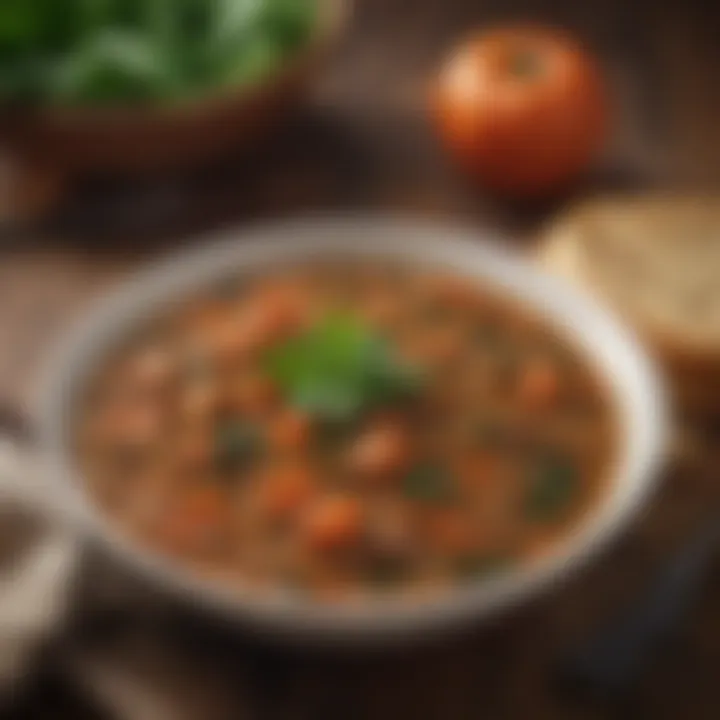 A hearty lentil stew brimming with fresh greens and spices.