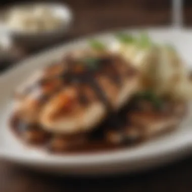 Elegant Grilled Chicken with Mozzarella and Balsamic Glaze A gourmet dish featuring grilled chicken, mozzarella, and a drizzle of balsamic glaze