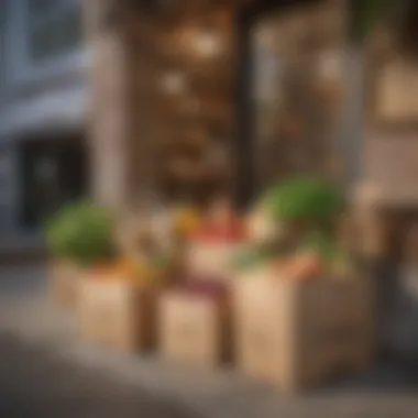 Grocery Delivery at Your Doorstep Delivery boxes filled with groceries at a doorstep