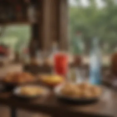 A beautifully arranged table featuring Texas Ranch Water alongside traditional Texan snacks.