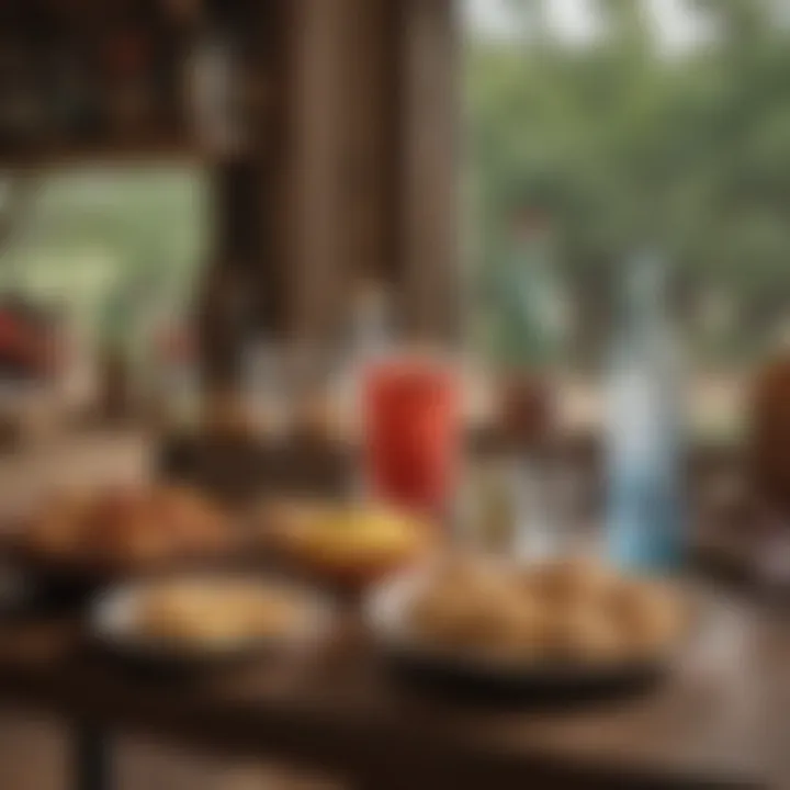 A beautifully arranged table featuring Texas Ranch Water alongside traditional Texan snacks.