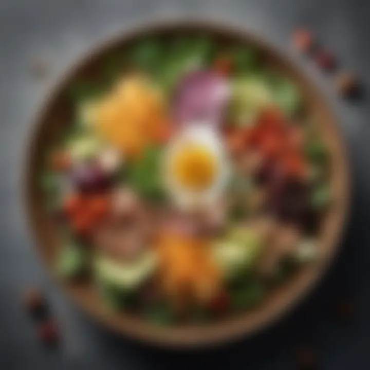 An artistic arrangement of a harvest salad with a variety of textures