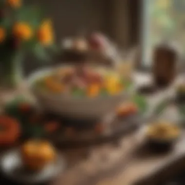 Embracing Autumn's Warmth A cozy autumn setting featuring a harvest salad on a rustic table