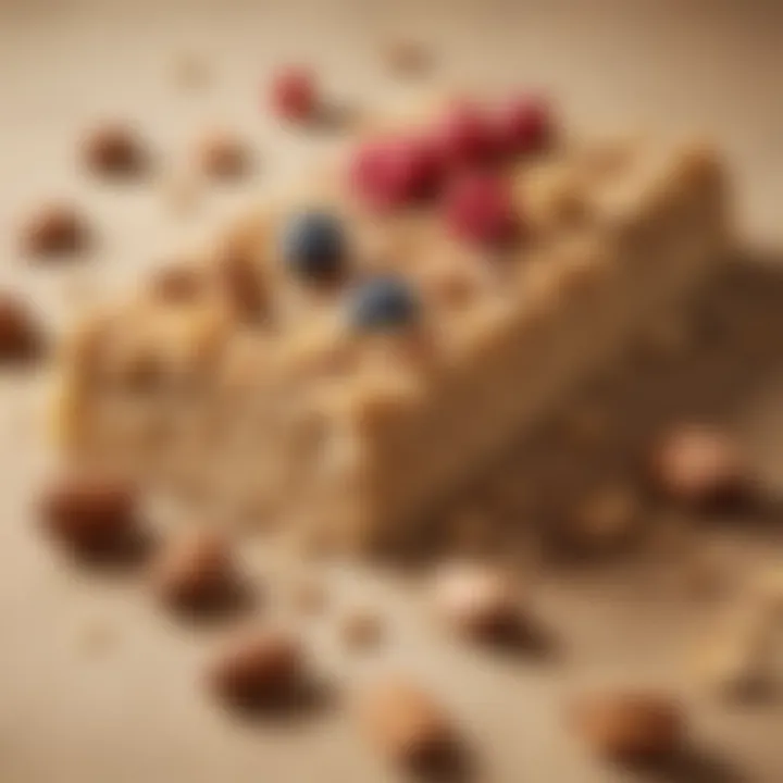 A close-up of a delicious oatmeal snack bar with nuts and fruits