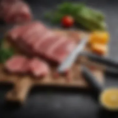 Versatile Meat Array with Cleaver An array of meats and a cleaver showcasing the tool's versatility in the kitchen
