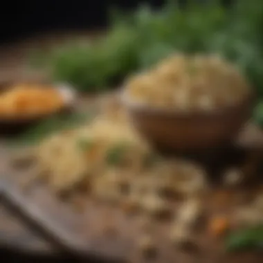 A vibrant mix of herbs scattered on a wooden table, showcasing fresh ingredients.