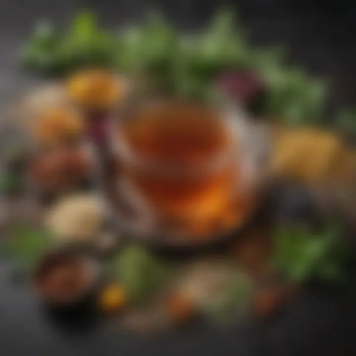An array of herbal tea ingredients artfully displayed